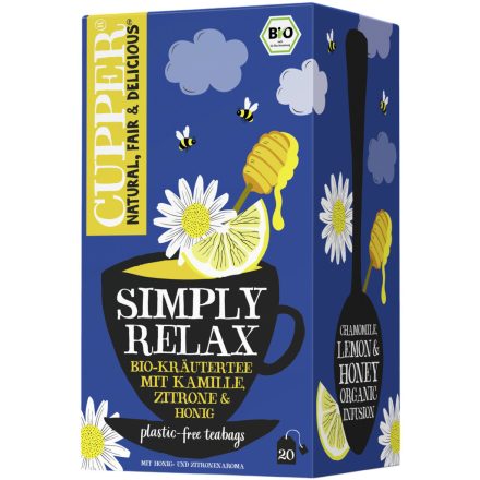 Cupper Bio Simply Relax Kamilla, Citrom & Méz Gyógynövénytea (20 filter)